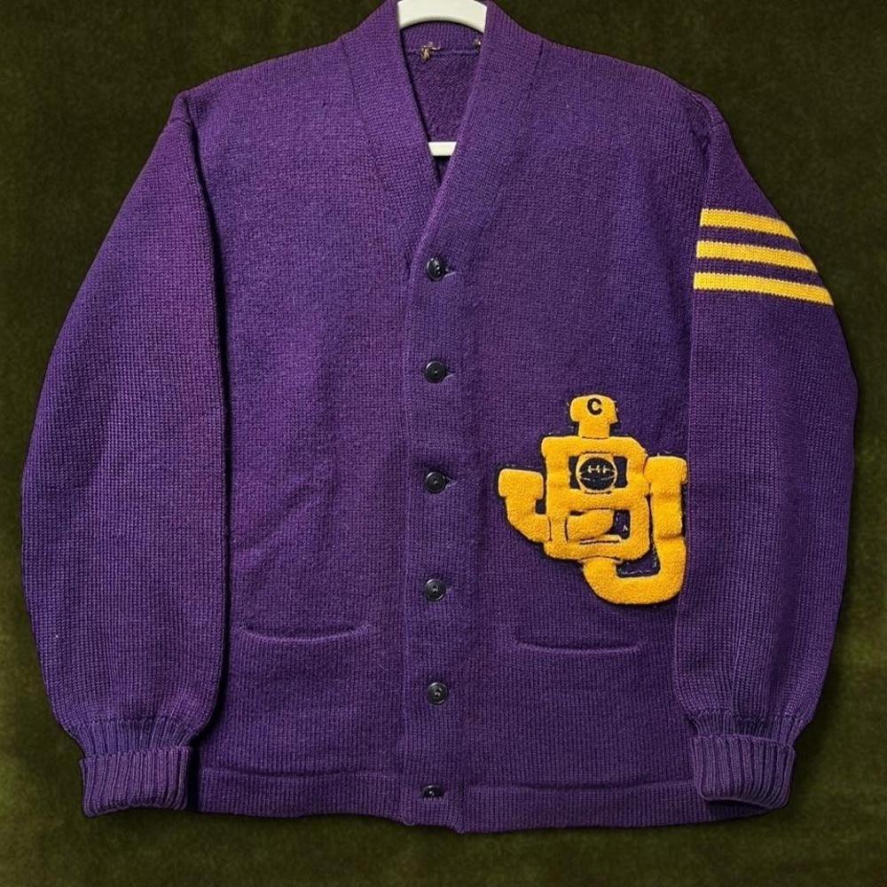 Rare Vintage 50s Purple Letterman Cardigan - Modern M